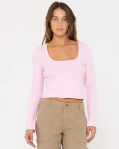 Rusty Scarlett Ribbed Long Sleeve Top | Womens Fashion Tops