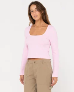 Rusty Scarlett Ribbed Long Sleeve Top | Womens Fashion Tops