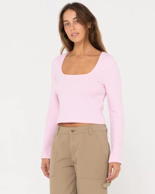 Rusty Scarlett Ribbed Long Sleeve Top | Womens Fashion Tops