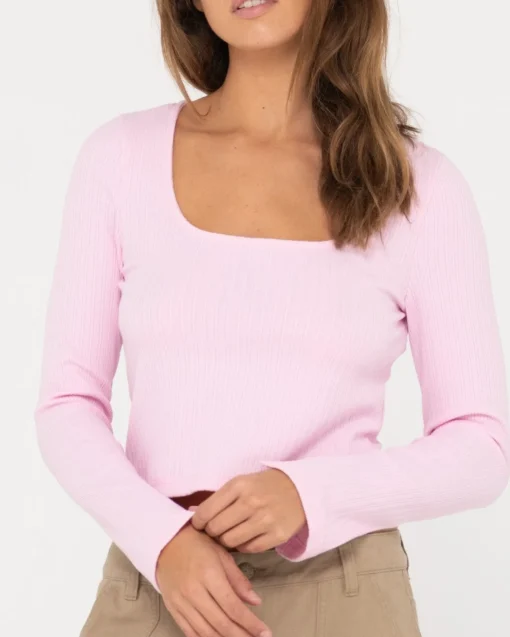 Rusty Scarlett Ribbed Long Sleeve Top | Womens Fashion Tops
