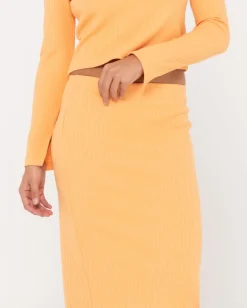 Rusty Scarlett Ribbed Mid Rise Maxi Tube Skirt | Womens Skirts