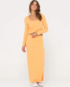 Rusty Scarlett Ribbed Mid Rise Maxi Tube Skirt | Womens Skirts