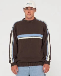 Rusty White Lines Crew Neck Knit Sweater | Mens Knitwear