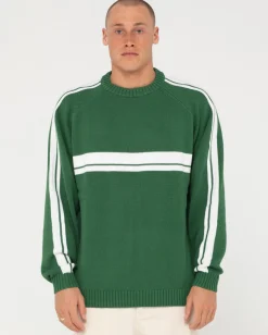 Rusty White Lines Crew Neck Knit Sweater | Mens Knitwear