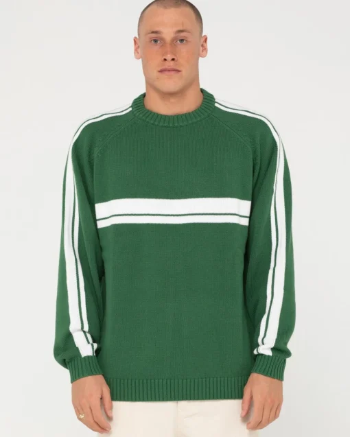 Rusty White Lines Crew Neck Knit Sweater | Mens Knitwear