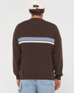 Rusty White Lines Crew Neck Knit Sweater | Mens Knitwear