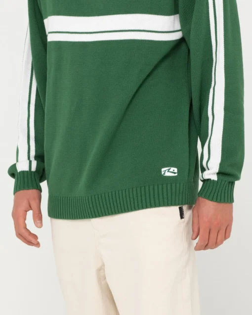 Rusty White Lines Crew Neck Knit Sweater | Mens Knitwear