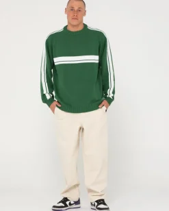 Rusty White Lines Crew Neck Knit Sweater | Mens Knitwear